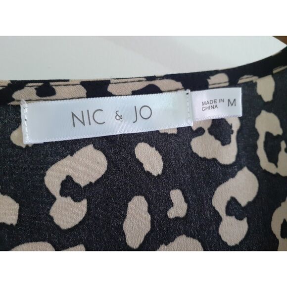 Nic & Jo Black Tan Cheetah Print Self Tie Wrap Around LS Casual Dress M - Picture 9 of 12